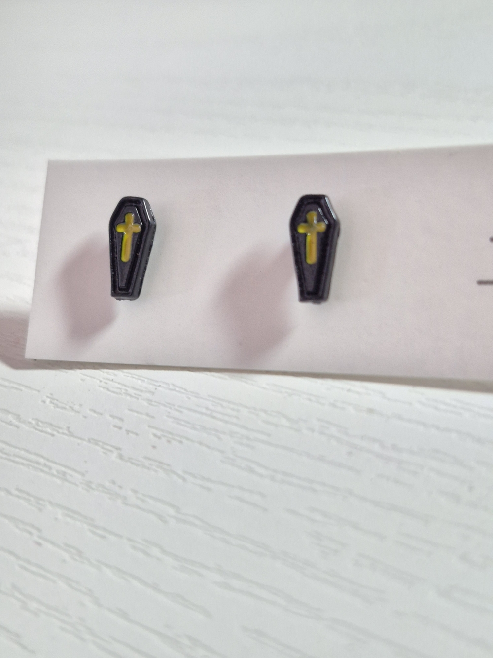 Grunge Coffin Stud Earrings with Yellow Cross ☆ Festive Spooky Women Jewerly
